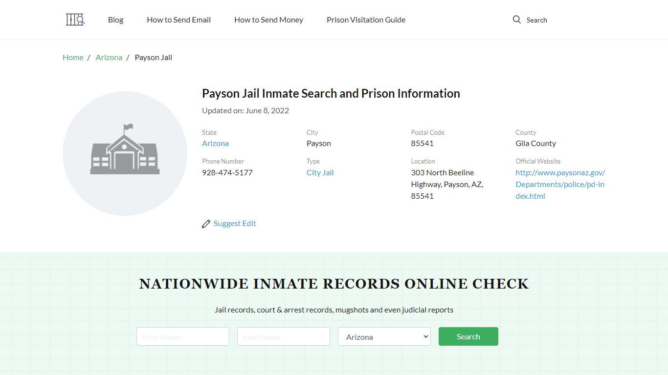 Payson Jail Inmate Search, Visitation, Phone no. & Mailing ...